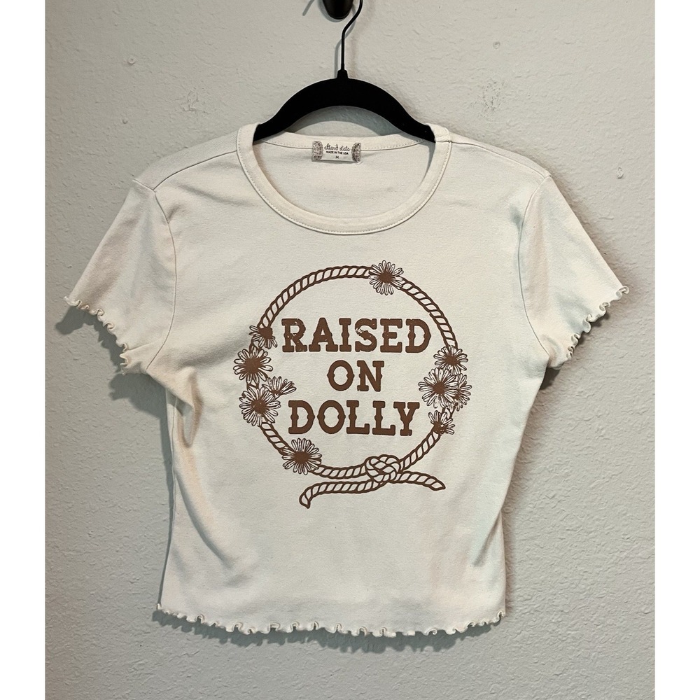 Altar'd State Women's Baby Tee Size Medium Raised On Dolly Parton Lettuce Hem
